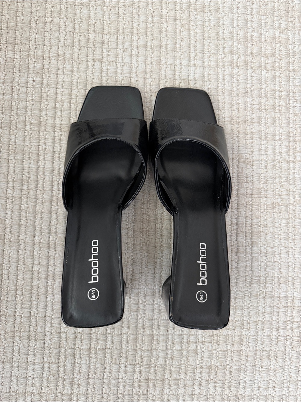 Boohoo Black Patent Square-Toe Slide Mules